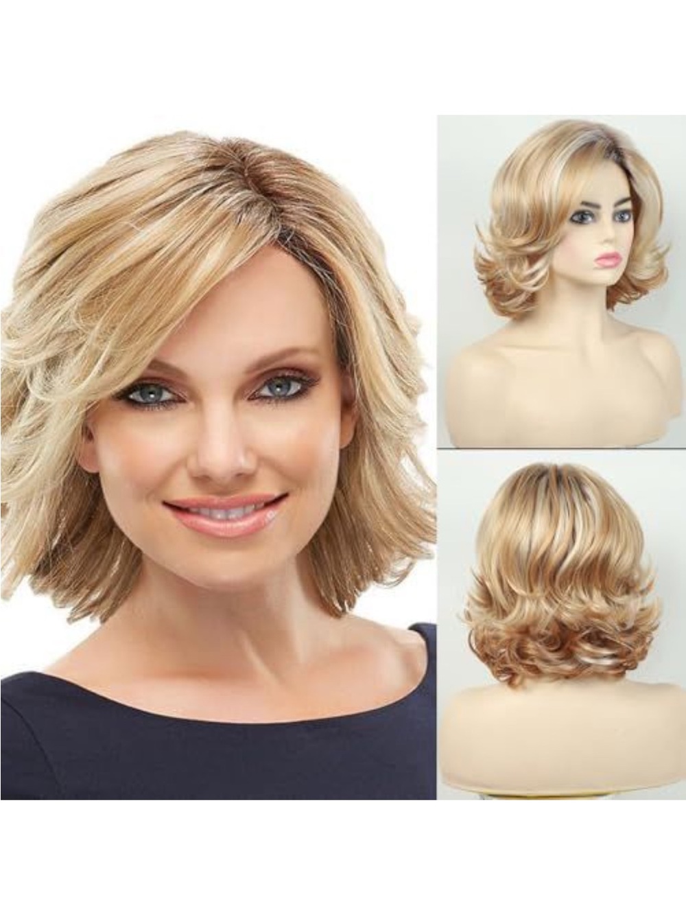 Human hair Short Layered Bob Wig in Blonde